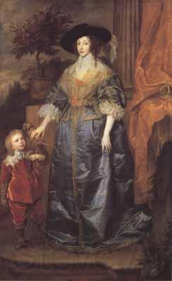 Anthony Van Dyck Portrait of queen henrietta maria with sir jeffrey hudson (mk03) Norge oil painting art